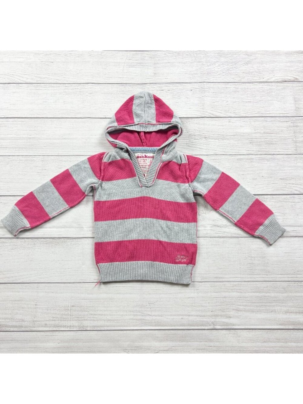 OshKosh Kids Striped Hoodie Sweater Gray Pink Long Sleeve 4T